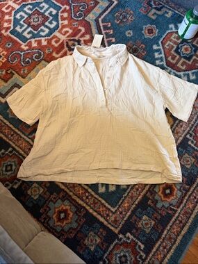 Magaschoni Cream Short-Sleeve Button-Front Pullover Shirt